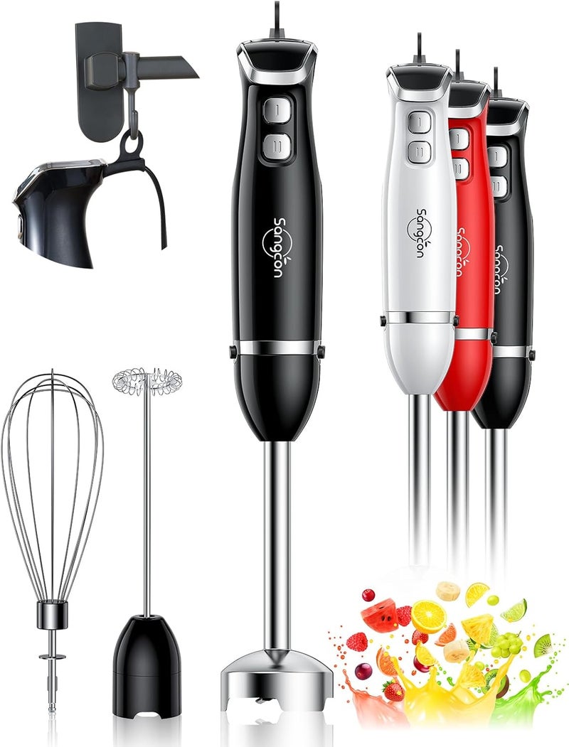 sangcon Immersion Blender Handheld, 3-in-1 Hand Blender Electric, 400W Handheld Licuadora de mano, Stainless Steel Blade Stick Mixer with Whisk, Milk Frother Attachments - Black - Image 1